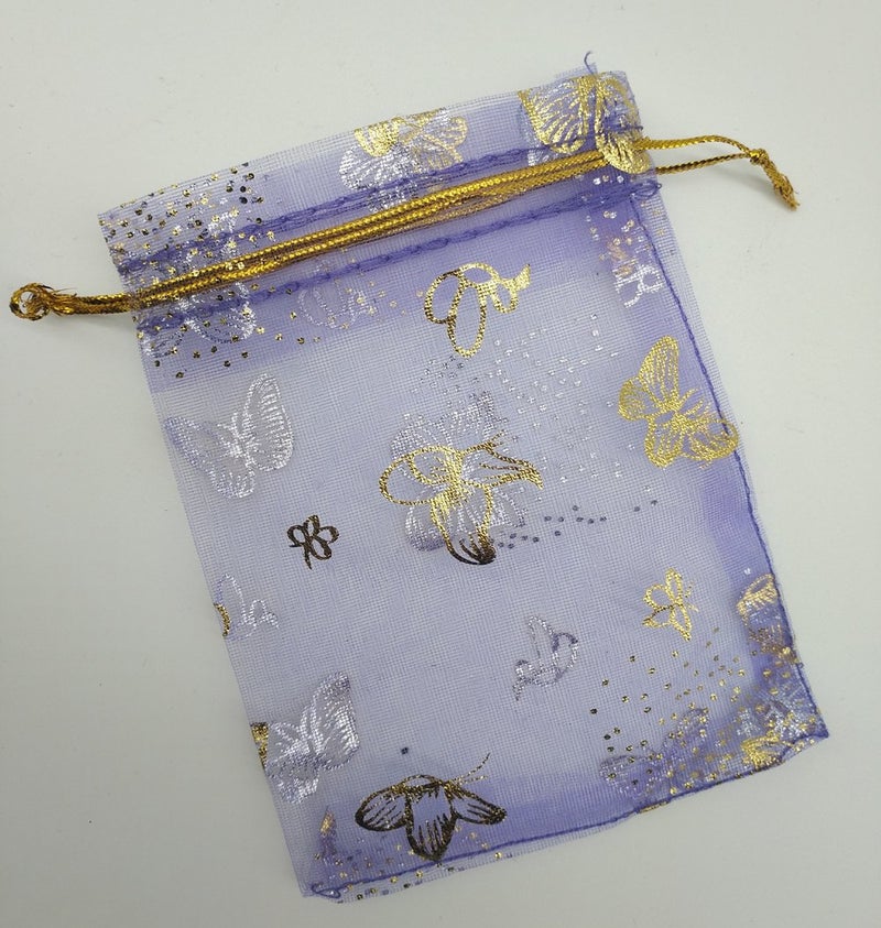 Ankirol 100pcs Mini Sheer Organza Wedding Favor Bags 3.5x4.5'' Luxury Jewelry Candy Gift Card Bags With Gold Line Drawstring Pouches Butterflies (light purple) - Image 4
